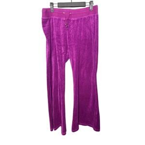 Plush & Lush Velour Track Pants Women's Size Large Wide Leg Purple Sequin Pocket